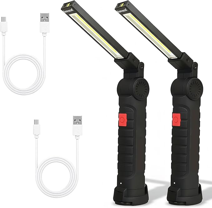 Wiederaufladbare Led-arbeitsleuchte (2-teilig), Wiederaufladbare Cob-led-arbeitsleuchte, Werkstattlampe Mit Magnet Und Haken, 5 Modi Für Garage, Camping, Notfälle Usw., Geschenkidee Für Männer