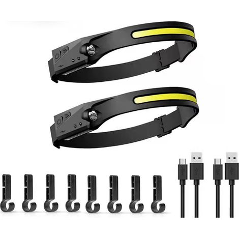 Wiederaufladbare Led-stirnlampe Mit 2 Sensoren, 350 Lumen, 6 Leuchtmodi, Superheller 230°-led-beleuchtung, Ipx6 Wasserdicht, Leichte Cob-lampe, Ideal Für Camping, Laufen Und Angeln.