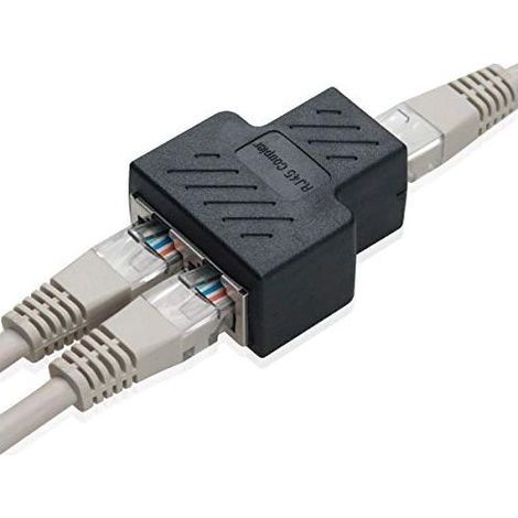 Rj45-netzwerk-splitter-stecker (buchse Auf Buchse) Für 1 Auf 2 Ports Cat 5 / Cat 6 Lan-kabel, Doppelstecker-adapterstecker (1 Stück, Schwarz)