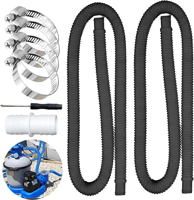 2-teiliges 32-mm-poolschlauch-set Mit 4 Metall-sicherheitsclips, 150 Cm Ersatz-poolschlauch Für Saug- Und Pumpenanschluss, Schwarz
