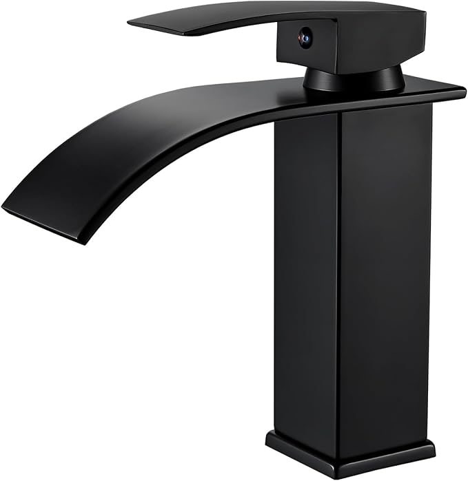 Kisimixer Moderne, Elegante Waschtischarmatur, Edelstahl 304, Schwarze Wasserfallarmatur G 3/8, Wasserfallarmatur Ohne Ablaufgarnitur