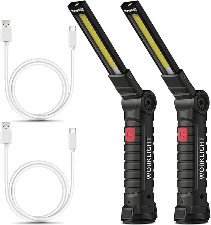 M Mu 2x Usb-c Wiederaufladbare Led-taschenlampe, 360° Magnetische Arbeitsleuchte - 5 Cob-modi Für Auto/camping/notfallreparaturen - Geschenk Für Männer (schwarz)