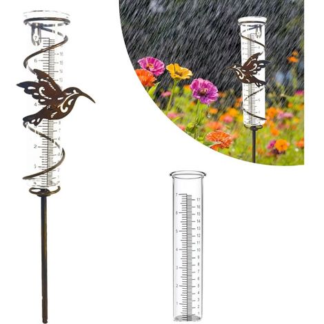 Foctro Regenmesser Für Den Außenbereich, Glas-regenmesser Mit Metallstab, Abnehmbares Regenmesserrohr Für Gartenzaun, Rasen, Terrasse (kolibri)