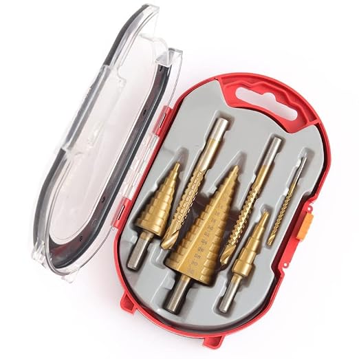 Set Mit 6 Hss-stufenbohrern Mit Titanbeschichtung Für Metall- Und Holzbearbeitung, Zum Bohren Von Löchern (3 Stufenbohrer Und 3 Spiralbohrer)