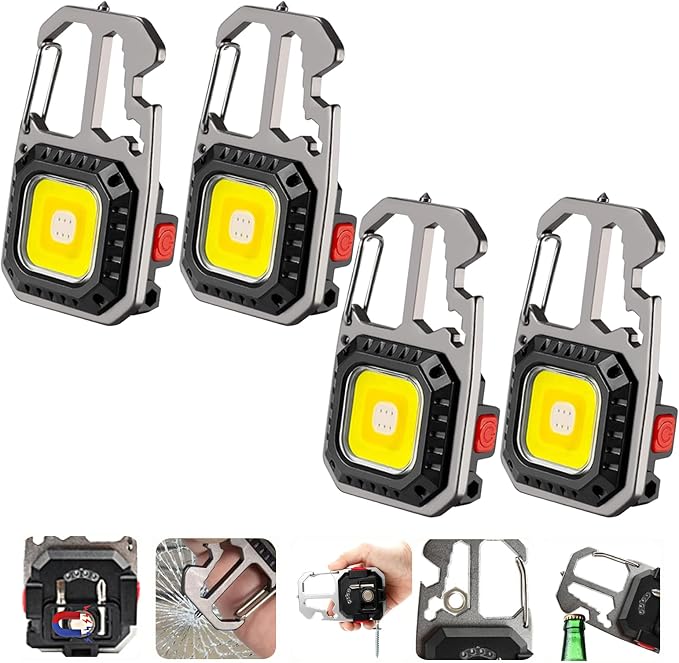 Makdak Cob Schlüsselanhänger-arbeitsleuchte – 2 Wiederaufladbare Edc-schlüsselanhänger, Superhelle Taschenlampe Für Autoreparaturen, Notfälle (silber)