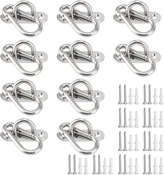 M6 304 Edelstahl-deckenhaken – 10er-pack Mit Karabinerhaken – Hohe Tragkraft (80 Kg) – Einfache Montage Für Hängematten Und Hängesessel