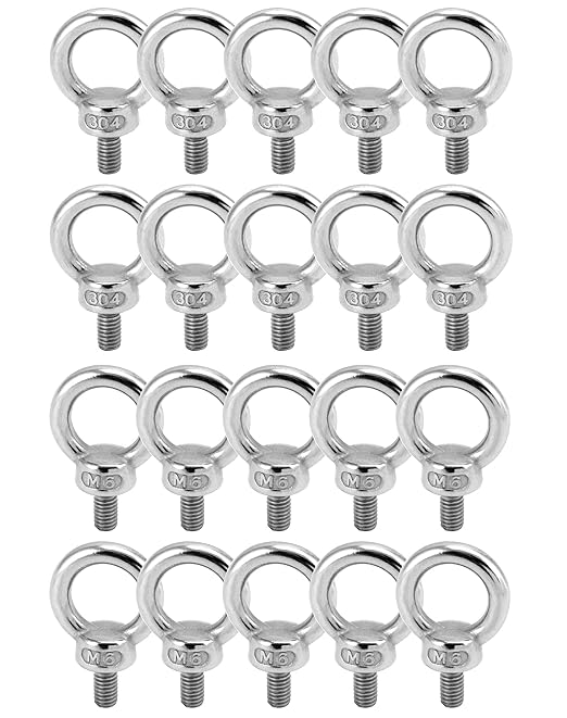 Qwork® – Packung Mit 20 M6-ösenschrauben, Ringschrauben Aus Edelstahl 304, Max. Traglast 65 Kg, Gewindelänge 12 Mm – Zum Befestigen, Aufhängen Und Für Allgemeine Heimwerkerarbeiten.
