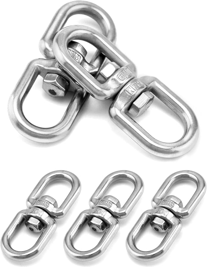 Qwork® 5 Stück M6 Doppelgelenk-drehringe, 360° Drehbar, Drehhaken Aus Edelstahl 304 Für Hängesessel, Drehgrill, Sandsack, 6 Mm, 150 Kg