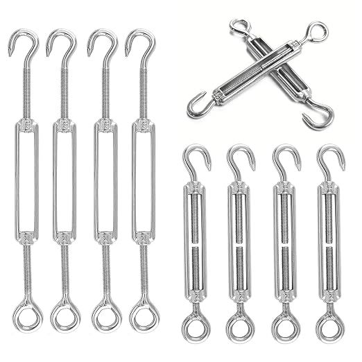 10-teiliges Edelstahl-spannset, Sonnensegelbefestigungen, Verstellbarer Haken- Und Ösenspanner M6 Oc, Kabelspanner Aus Edelstahl 304 M6, Verstellbare Drehhaken, Silber