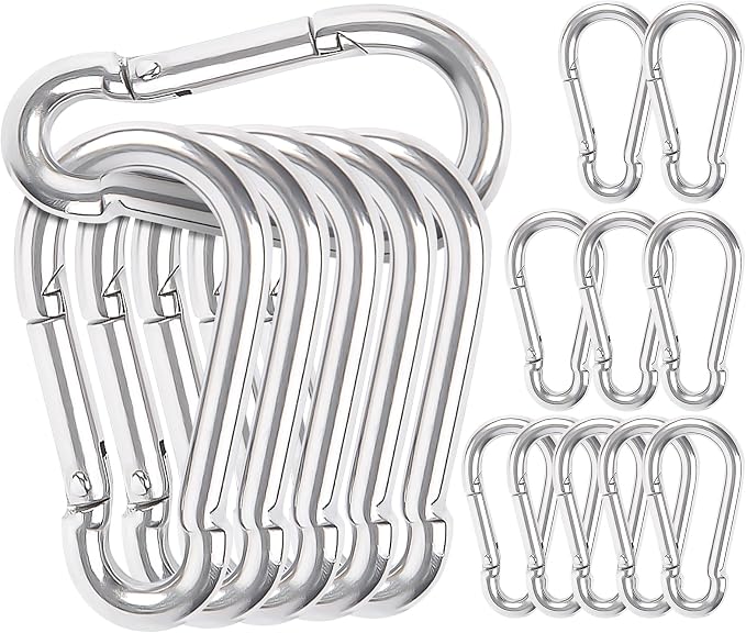 Set Mit 16 Karabinern, 6 X 60 Mm Stahlkarabiner, Schlüsselringkarabiner, Für Hängematten, M6 Federhaken, Camping-, Angel-, Schaukel- Und Wanderzubehör (silber)