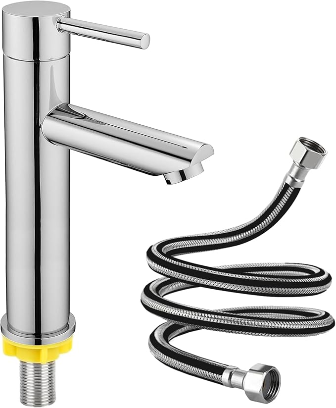 Kaltwasserhahn Aus Edelstahl, Waschtischarmatur Mit 60 Cm Schlauch, Einhebel-waschtischarmatur, Für Gäste-wc, Badezimmer, Küche