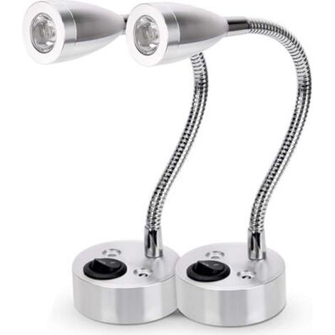 2-teilige Led-wandleuchte, 12 V, Led-spot-leseleuchte – Silber, 3 W, Warmweißes Licht (3200 K)