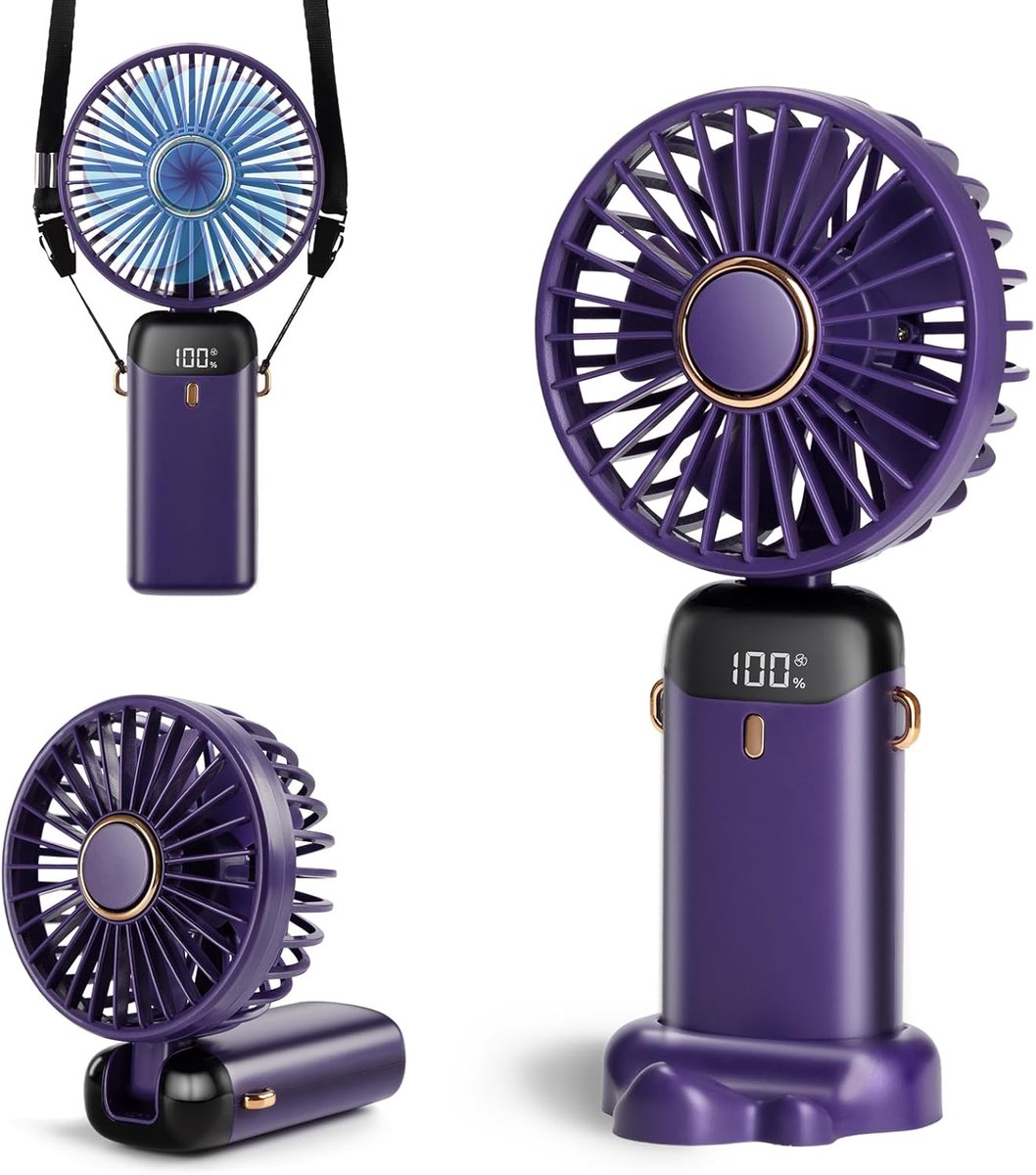 Tragbares Handventilator – 3200 Mah, 12 Stunden – Led-display – 5 Kurze Handventilatoren – Hand/nek/büro 3-in-1 Für Damen – Paar – 1 Stück