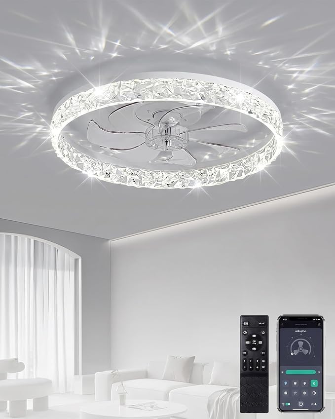 Deckenventilator Mit Licht Und Fernbedienung, 6 Windgeschwindigkeiten, Leiser Deckenventilator Mit Dimmbarem Licht, Lampenventilator Für Schlafzimmer, Wohnzimmer Und Büro (weiß, 50 Cm)