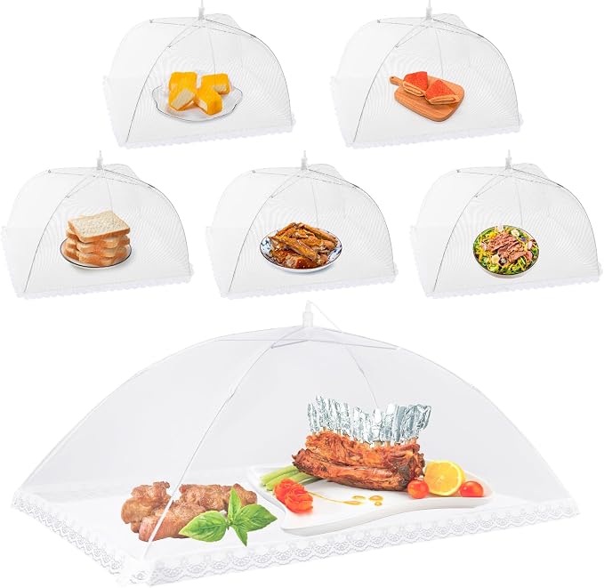 Homealexa 6-teiliges Set Faltbarer Lebensmittelabdeckungen, Fliegenschutz, Für Lebensmittel, Obst, Picknicks, Grillabende, Weiß, 1 Xl + 5 Standard