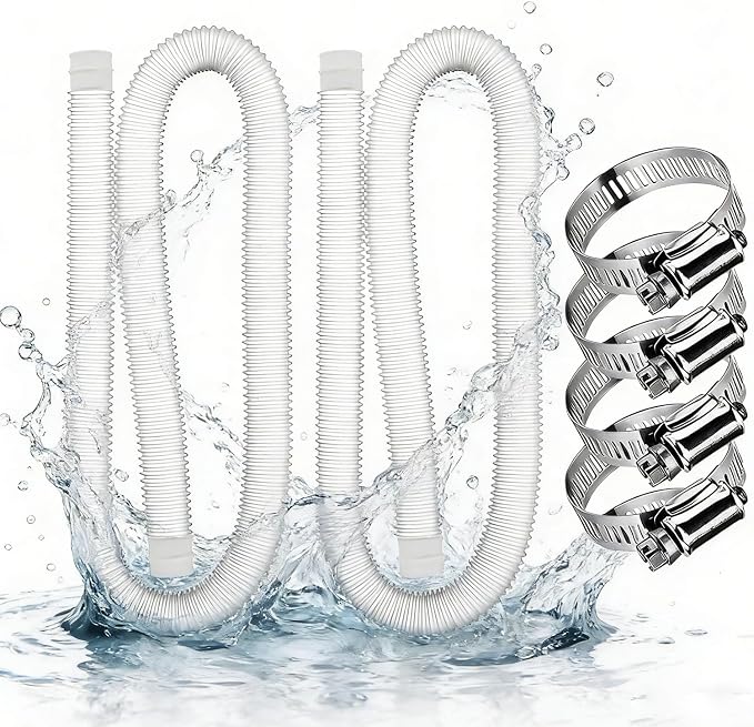 Stück 32-mm-poolschlauch, 149,9 Cm Langer Poolschlauch Mit 4 Metallklemmen, Für Wasserfilterpumpen, Teichbewässerung, Aufstellpools, Für Intex 530 Gph Und 1000 Gph (weiß)