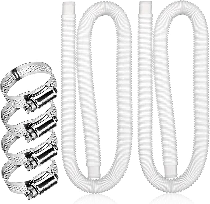 Set Mit 2 X 32-mm-poolschläuchen, 150 Cm Lang, Uv- Und Chlorwasserbeständig, Flexibler Schlauch Für Poolpumpe Und Ersatzfilter, Mit 4 Sicherheitsclips, Weiß