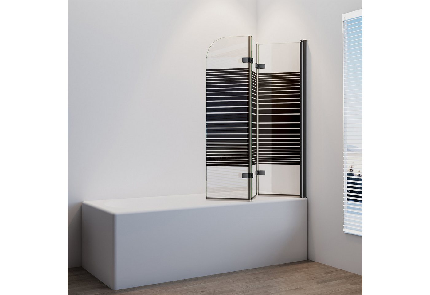 IMPTS Badewannenaufsatz Teilsatiniert Duschtrennwand Faltbar Duschwand für Badewanne 3-teilig, Sicherheitsglas, (Set), Duschtrennwand mit Milchglas Streifen, Duschabtrennung für Badewanne