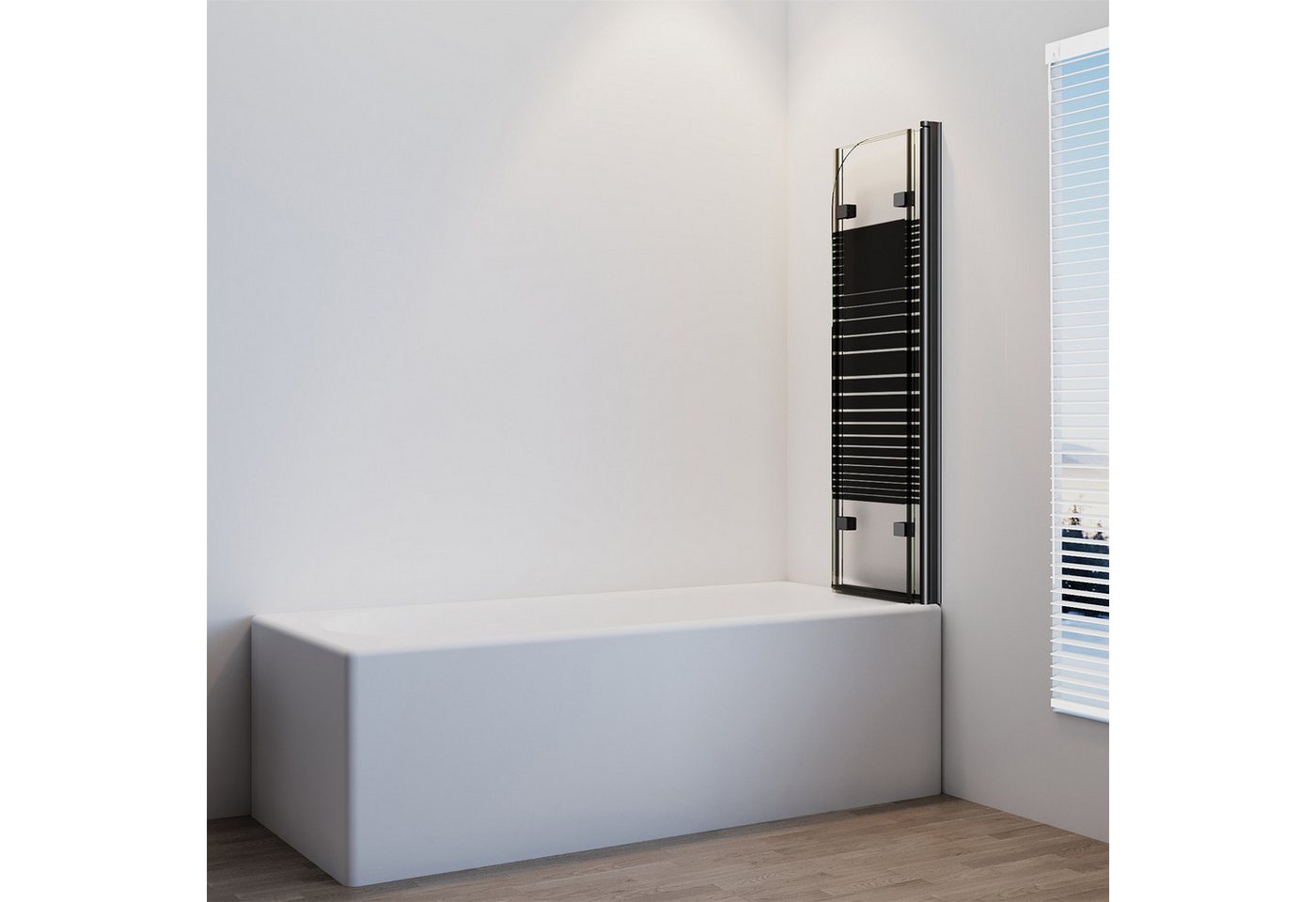 IMPTS Badewannenaufsatz Teilsatiniert Duschtrennwand Faltbar Duschwand für Badewanne 3-teilig, Sicherheitsglas, (Set), Duschtrennwand mit Milchglas Streifen, Duschabtrennung für Badewanne Bild 2