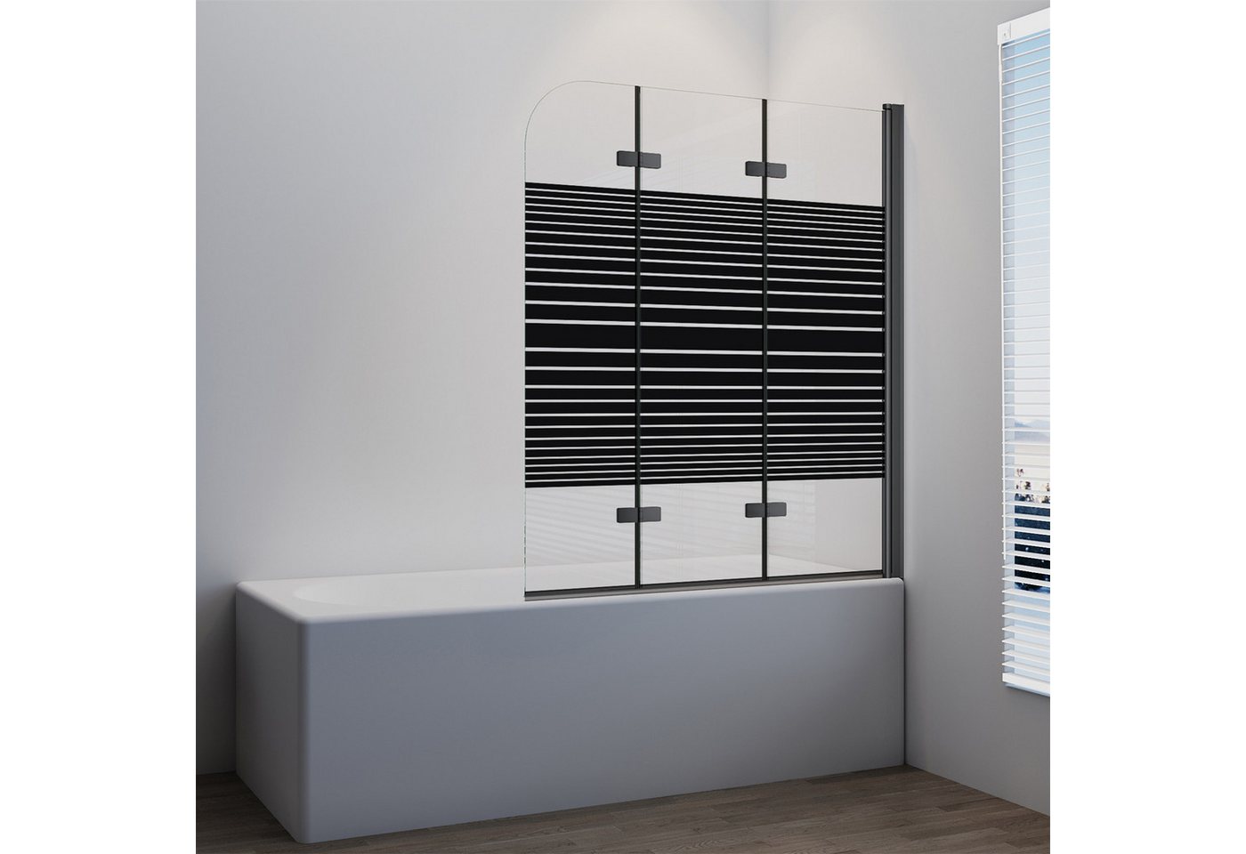 IMPTS Badewannenaufsatz Teilsatiniert Duschtrennwand Faltbar Duschwand für Badewanne 3-teilig, Sicherheitsglas, (Set), Duschtrennwand mit Milchglas Streifen, Duschabtrennung für Badewanne Bild 3