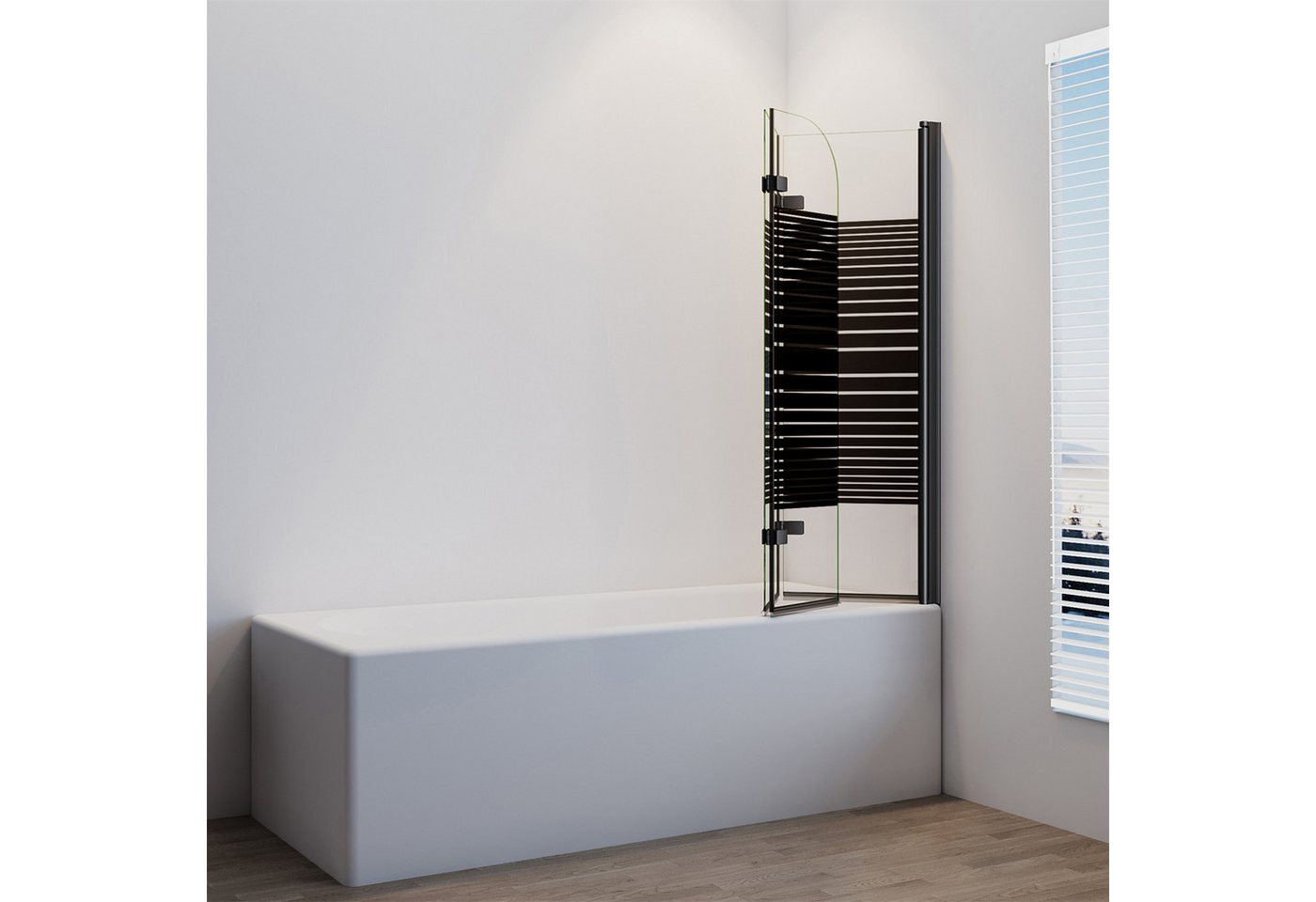 IMPTS Badewannenaufsatz Teilsatiniert Duschtrennwand Faltbar Duschwand für Badewanne 3-teilig, Sicherheitsglas, (Set), Duschtrennwand mit Milchglas Streifen, Duschabtrennung für Badewanne Bild 4