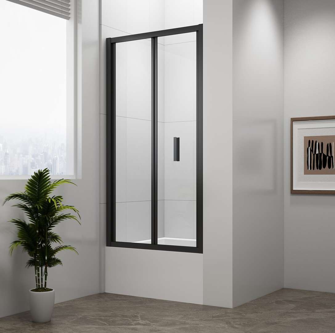 Polysan Deep - Faltbare Duschtür 100 X 165 Cm, Klares Glas/mattschwarz Md1910b