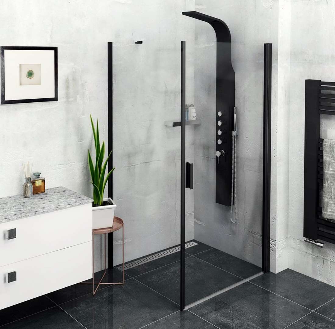 Polysan Zoom Black - Duschkabine 90 X 80 Cm, L/r-ausführung, Antidrop, Klares Glas/mattschwarz Zl1290bzl3280b