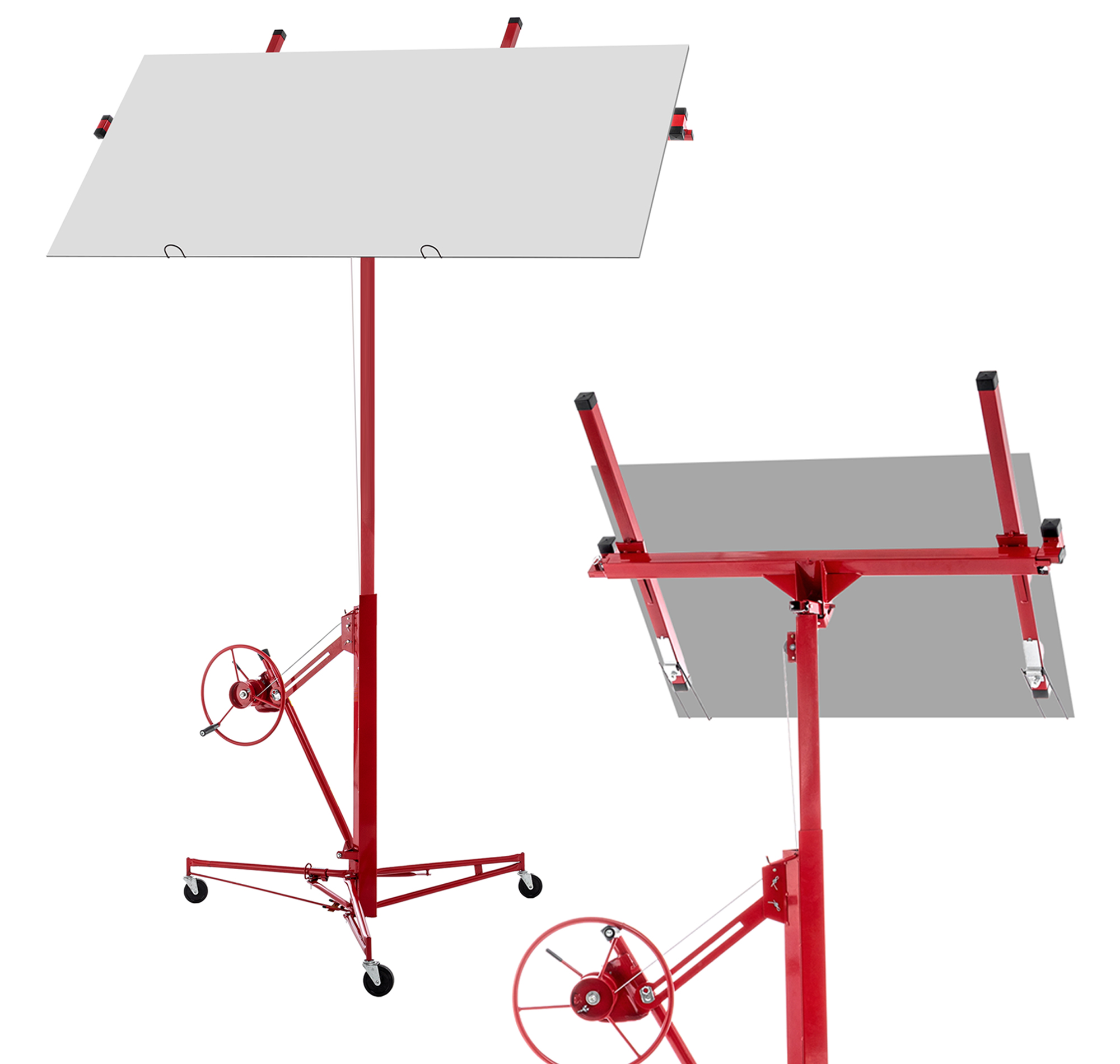 Xxl Plattenheber 124x137x140 Cm, Höhenverstellbar Von 140 Bis 350 Cm, 60 Grad Neigbar, Stahl, Rot