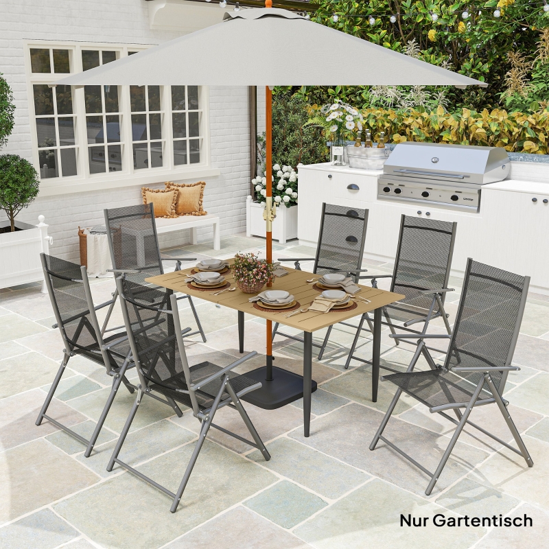 Gartentisch 150x90x73 Cm, Schirmloch Ø5 Cm, Lattendesign, Metall, Braun