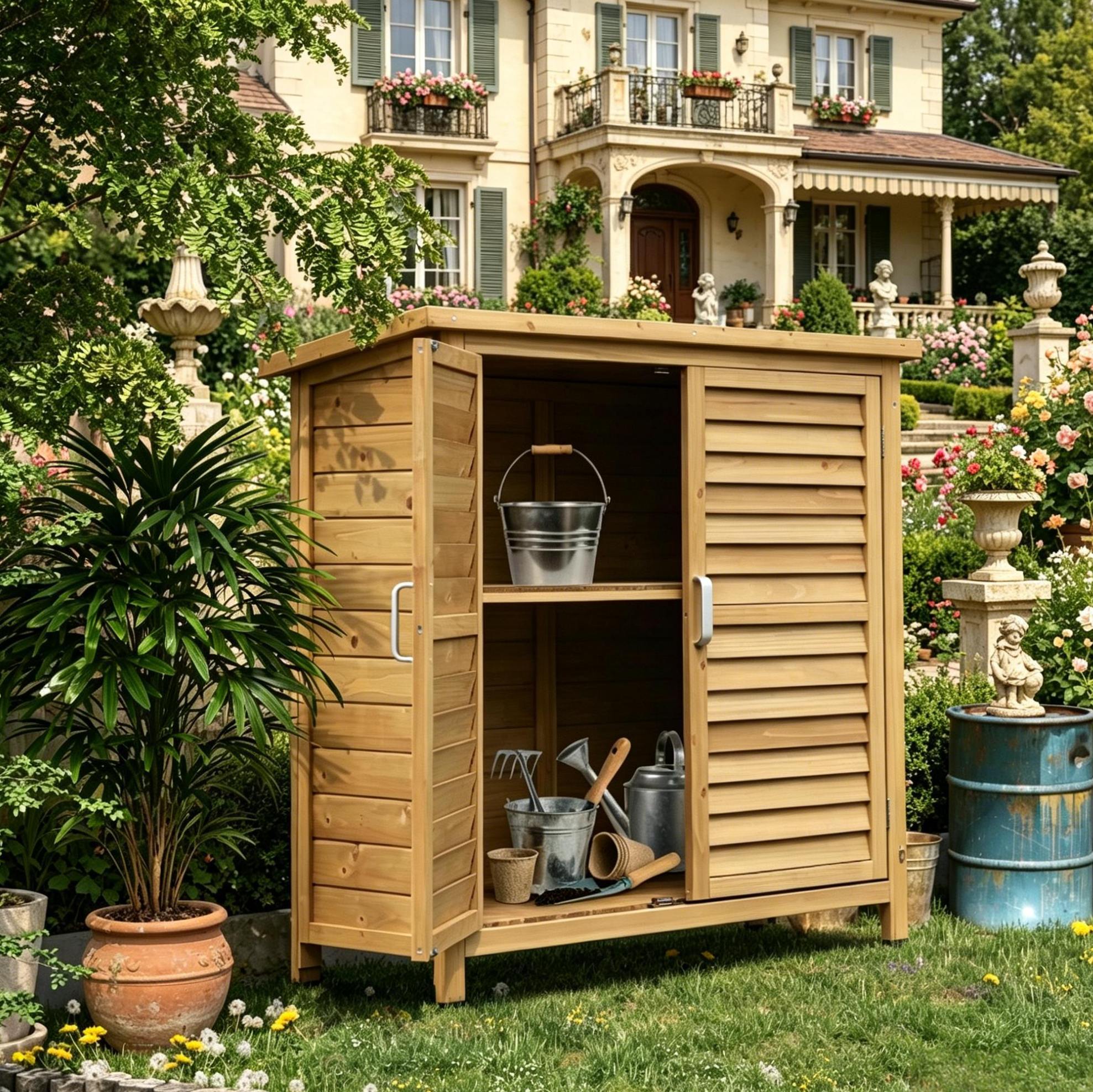 Gartenschrank 87x46.5x96.5 Cm, Mit Lamellentüren, Bitumendach, Tannenholz, Gelb