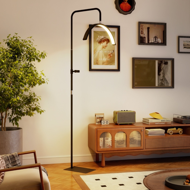 Wimpernlampe, 350° Schwenkbar, Höhenverstellbar Von 136 Bis 186 Cm, Mit Handyhalterung, Kunststoff, Schwarz