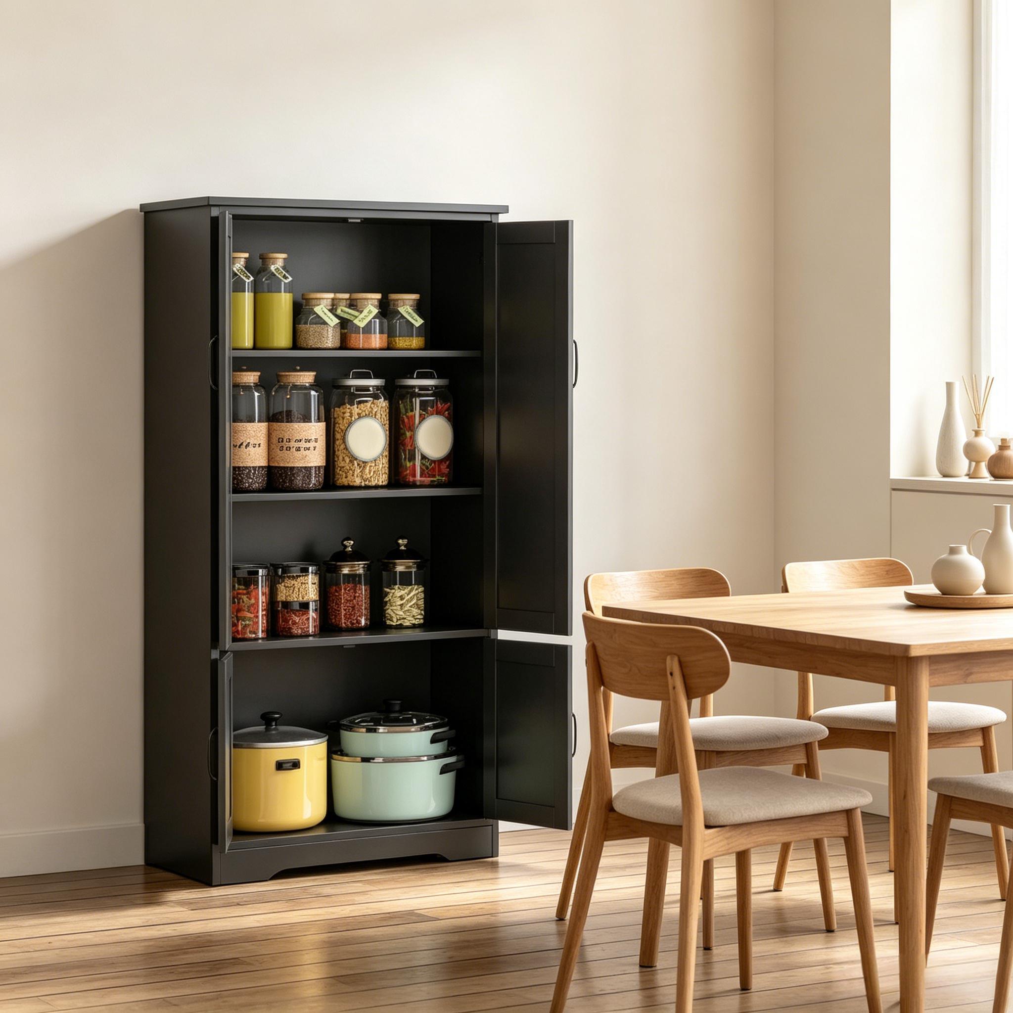 Küchenschrank 60x30x123 Cm, Zwei Schrankbereiche, Drei Regalböden, Mdf Und Spanplatte, Schwarz