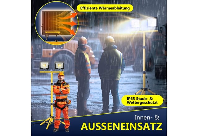 MASKO LED Baustrahler LED Fluter mit Stativ höhenverstellbar bis 202cm, 8000 Lumen Strahler, LED fest verbaut, Kaltweiß, 2x50W LED Arbeitsleuchte für drinnen & draußen, IP65, 5m Kabel