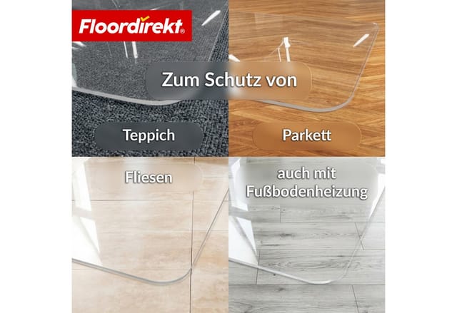 Floordirekt Bodenschutzmatte Bürostuhlunterlage Secura 80×118 cm transparent – 5 mm bruchsicher, rutschfest, geräuschdämmend, kratzfest, 1-St., für Parkett, Laminat, Teppich & Homeoffice, Leicht zu reinigen, geruchsneutral