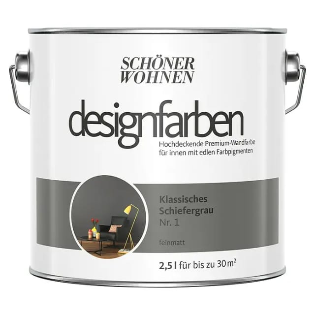 SCHÖNER WOHNEN FARBE Wand- und Deckenfarbe Klassisches Schiefergrau Nr. 1, Tropf- und spritzgehemmt, Konservierungsmittelfrei
