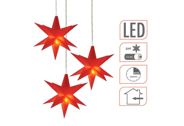 Spetebo Dekostern Weihnachts Leuchtstern 3D 12cm mit Timer - rot, 3 St., Fenster Deko Stern Batterie betrieben