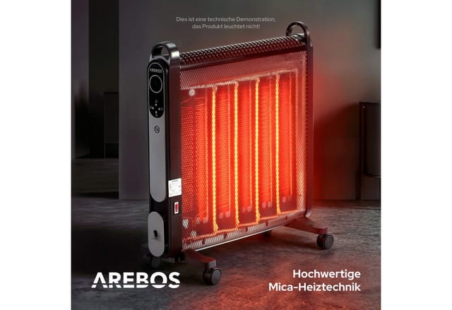 Arebos Konvektor Elektroheizung, mobiler elektro Heizlüfter mit 2 Heizstufen, schwarz, 2000 W
