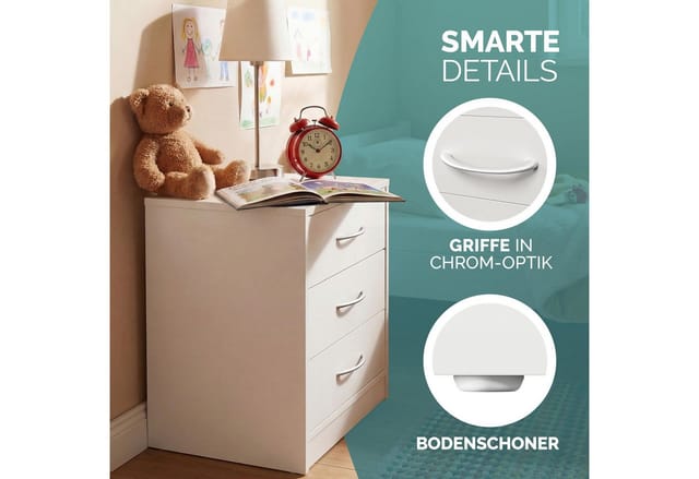 Casaria Nachttisch Eloise (1-St), mit LED 3 Schubladen Kabelführung Wandbefestigung Boxspringbett