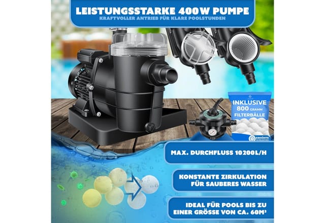 KESSER Sandfilteranlage Sandfilter mit Pumpe & 800g Filterbälle 10 m³/h Filteranlage für Pools, Poolfilter Set inkl. Wettercover, 7-Wege Ventil mit Druckanzeige