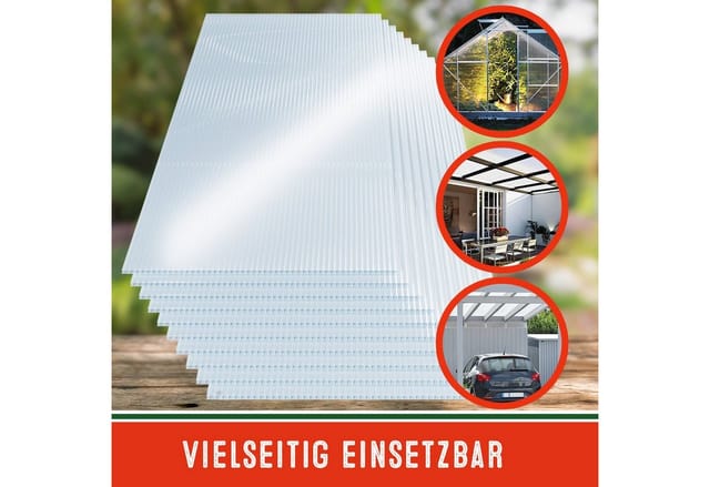Gardebruk Hohlkammerplatte, 10x Doppelstegplatten 6mm Zuschneidbar Polycarbonat Klar 121x60,5cm
