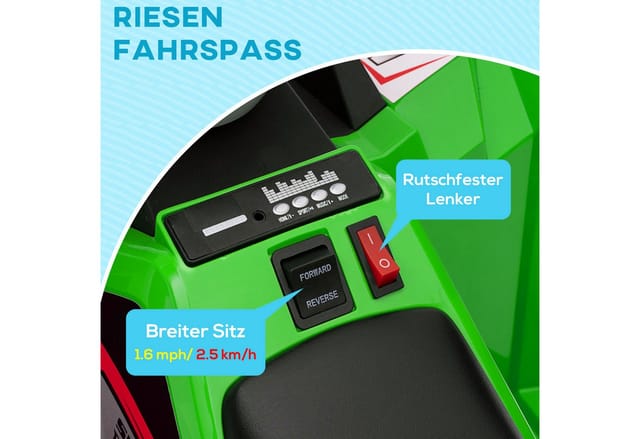 HOMCOM Elektro-Kinderquad Elektro-Quad, Kinderfahrzeug mit Anhänger, abriebfeste Räder, Grün, Belastbarkeit 25 kg, (1-tlg), Grün+Grau+Schwarz 106 x 41.5 x 48.5 cm