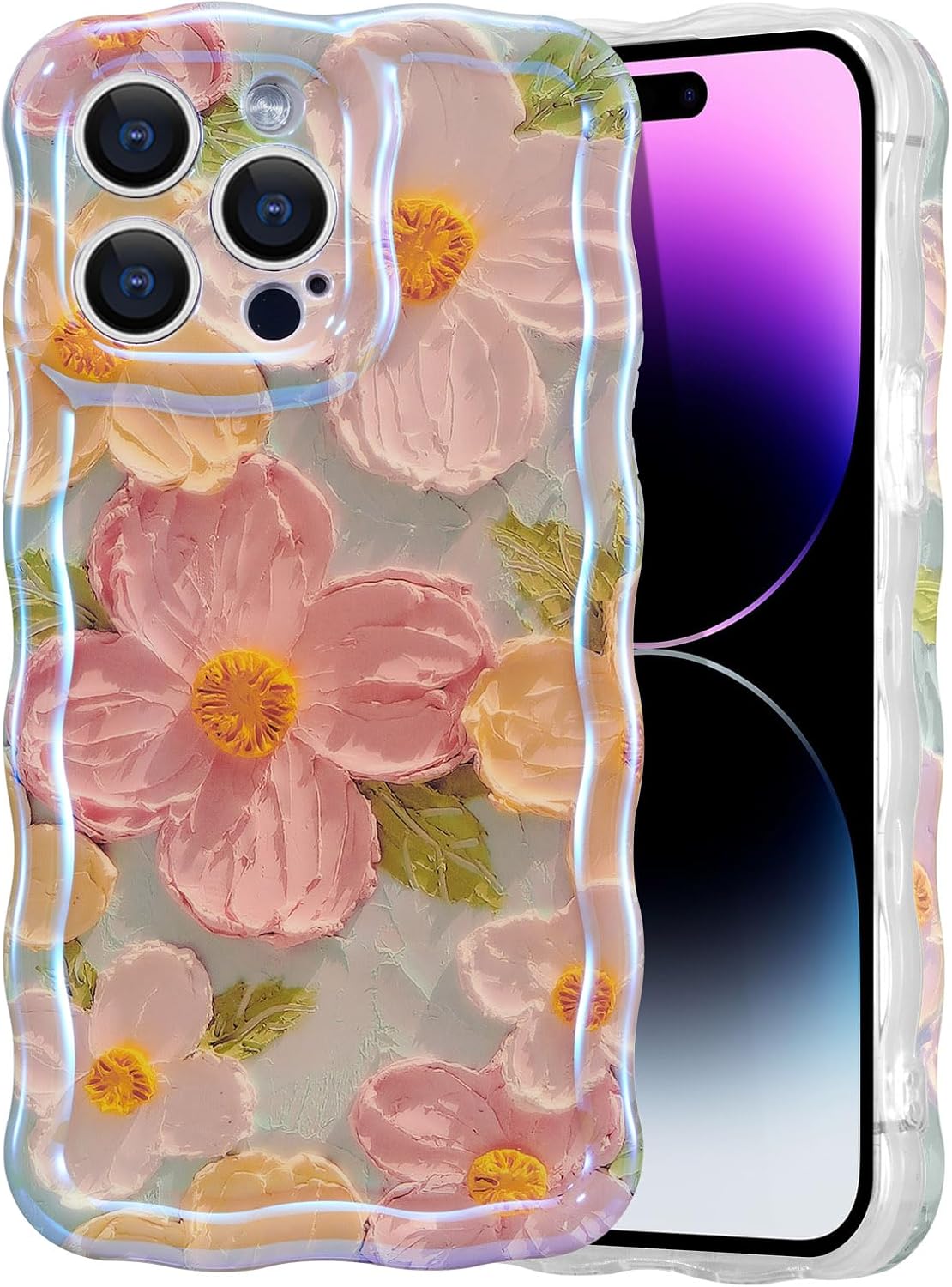 Hülle Kompatibel Mit Iphone 12 Pro, Farbenfrohes Retro-blumenmuster Mit Ölgemälde-effekt, Glänzende, Gewellte Kanten.