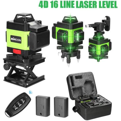 4 X 360°-laser-nivelliergerät, Selbstnivellierendes 4d-grünlaser-nivelliergerät Mit 16 Linien, 3° Horizontalem Und Vertikalem Grünem Laserstrahl Und 2 X 2400 Mah Wiederaufladbaren Batterien