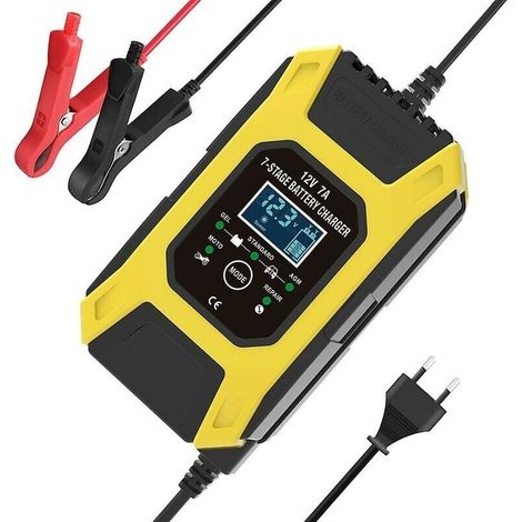 7a/12v Smart-batterieladegerät, Tragbares Schnellladegerät Für Motorräder Mit Lcd-display Und Schutz-/reparaturmodus Für Auto, Motorrad, Gelb - Liaiki