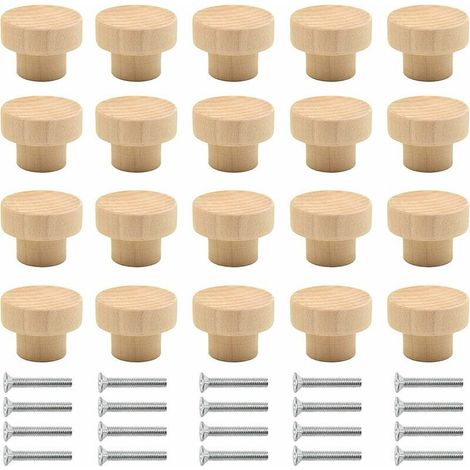 Aiperq Holzmöbelgriffe, 20 Stück, Runde Knöpfe Aus Naturholz, Holzmöbelknöpfe, Holztürknöpfe, Schubladenknöpfe, Geeignet Für Schränke, Schubladen, Kleiderschränke, Küchenschränke Usw. (holzfarbe)