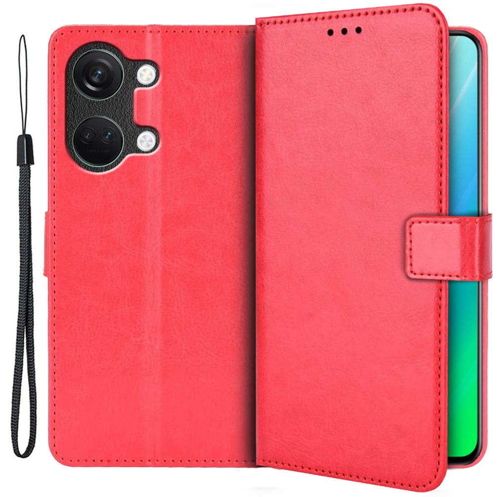 Crazy Horse Wallet Flip Case Für Oneplus Nord 3 5g, Rot