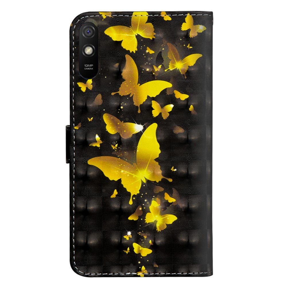 Brieftaschenhülle Für Xiaomi Redmi 9a, Dekor Mit Lichtpunkten, Goldene Schmetterlinge