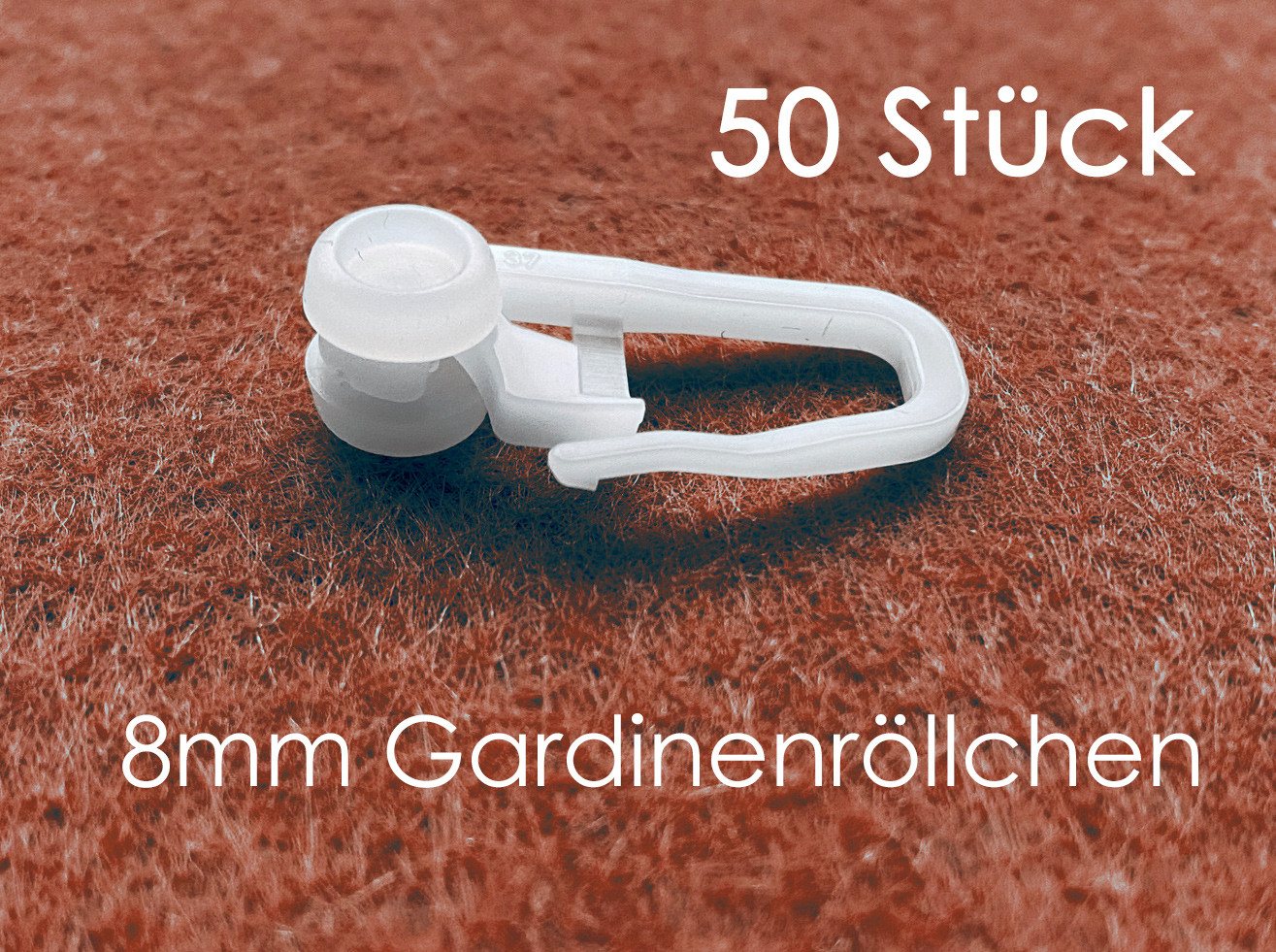 heimtexland Gardinenröllchen Gardinenröllchen Faltenhaken stabil I waschfest, 10x10 mm Innenlauf, (Set, 50-St., mit Faltenlegehaken), 8 mm für Schienensysteme und Gardinenleisten mit Innenlauf Bild 2