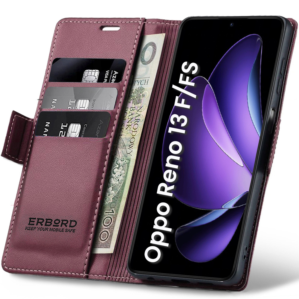 Oppo Reno 13f / Oppo Reno 13fs Hülle, Glänzendes Litschi, Klapphülle Mit Brieftaschenfunktion, Rot