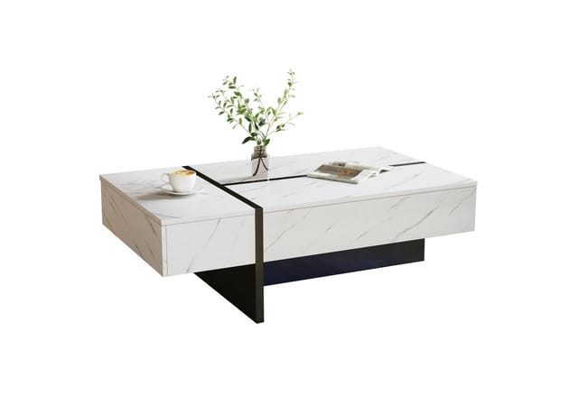 Odikalo Couchtisch Teetisch Marmormuster Unregelmäßiges Hochglanz Tischplatte-105*60*35cm